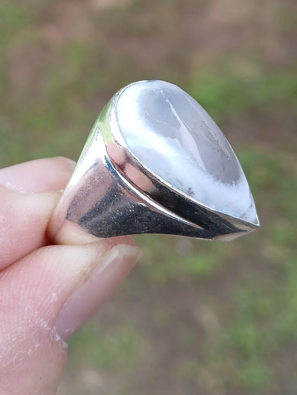 New Men's Dendritic Opal 925 Silver Ring.